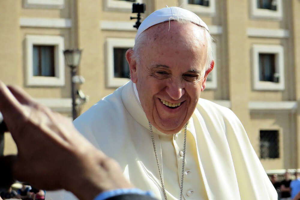 Pope Francis greets visitors during papal audience