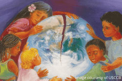 USCCB Laudato Si' image, children hugging planet