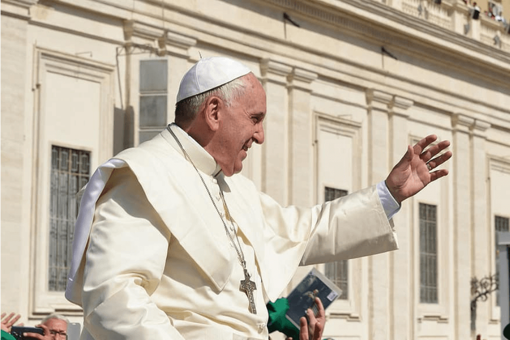 Pope Francis waves in St. Peter's Square