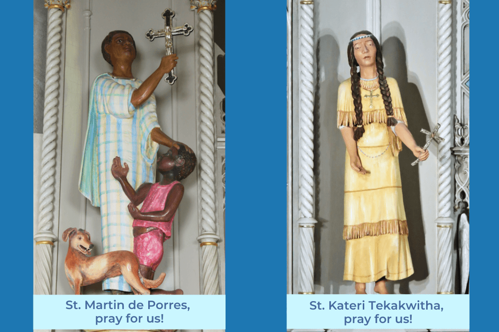 Images of St. Martin de Porres and St. Kateri Tekakwitha, cathedral saints