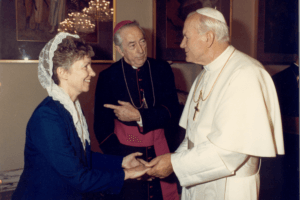 Sister Patrice Konwinski, OP, Bishop Breitenbeck meet Pope John Paul II