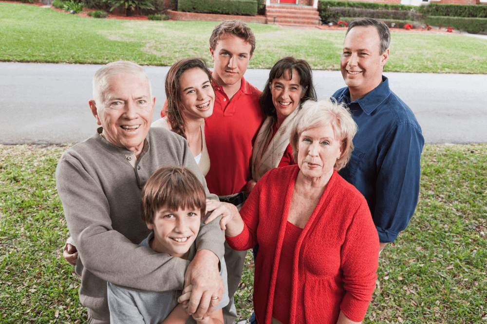 Family portrait, multi-generational with grandparents, parents, children