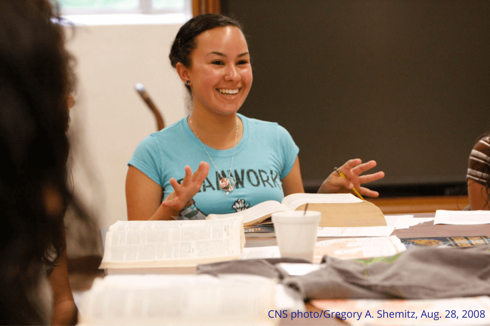 A teen smiles during a faith formation class at a parish in New York.