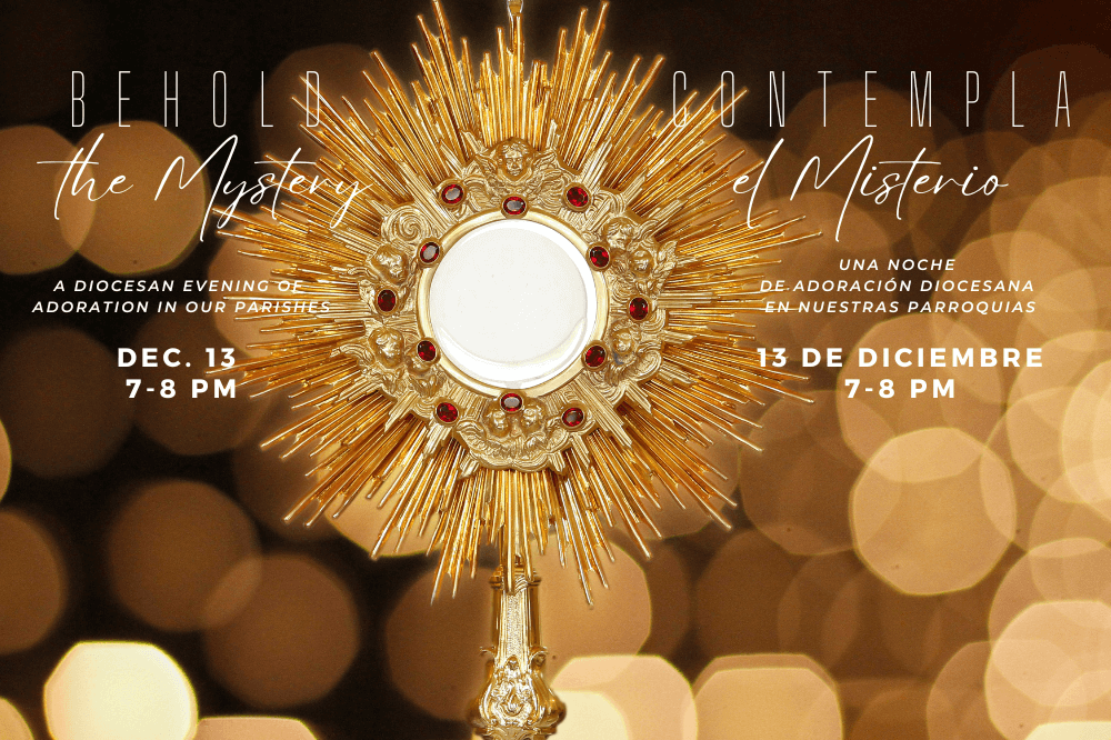 Image of a Catholic monstrance containing the Real Presence of Jesus - Behold the Mysery December 2022