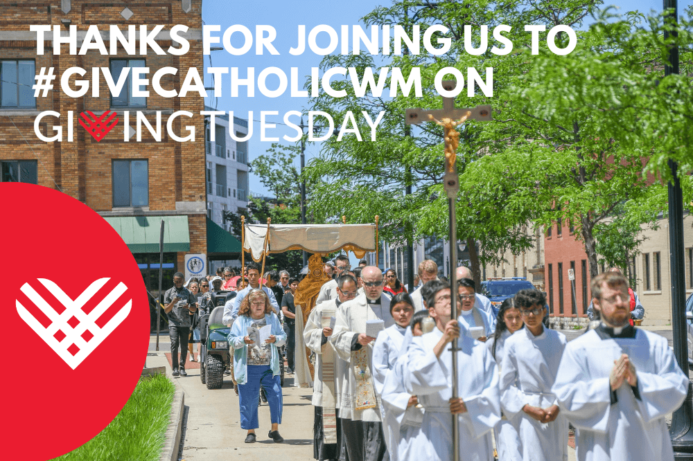 Giving Tuesday, image of a Eucharistic procession through the streets of downtown Grand Rapids