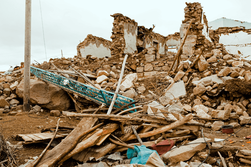 Destruction of a home in the aftermath of an earthquake in the Middle East