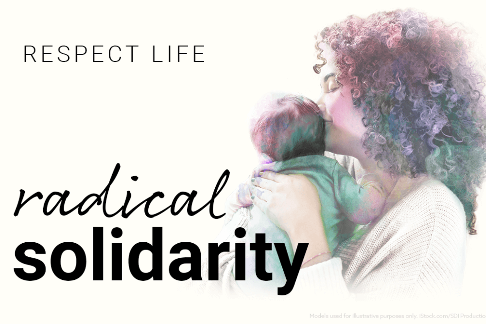 Image of mother with infant child, USCCB Respect Life Month graphic 2023-24, featured