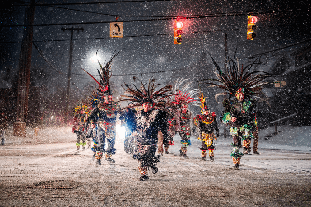 Our Lady of Guadalupe procession dancers, Our Lady of Sorrows to Shrine of St. Francis, Dec. 11, 2024